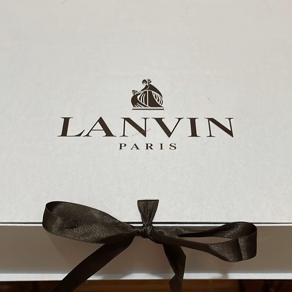 Lanvin Paris open toe platform heel sandals, nude and black with studded vamp - Picture 6 of 14